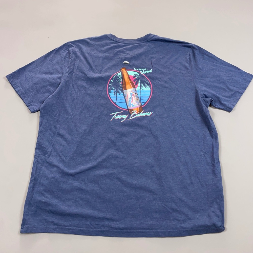 Tommy Bahama Mens XXL Blue Two Second Workout Beer Graphic T-Shirt Short Sleeve
